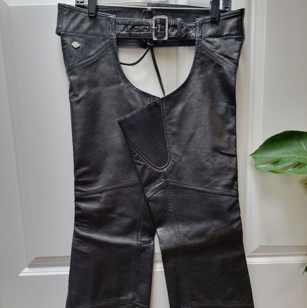 Harley-Davidson Black Genuine Leather Chaps. Size Small